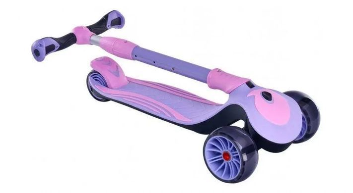 Самокат триколісний, складане кермо, підсвітка коліс, Maraton Golf B pink-purple