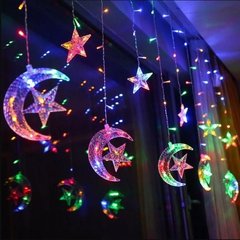 Светодиодная новогодняя гирлянда штора Месяц и звезды, 130 LED, цветная, 2.5 м*1 м, 920579