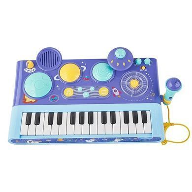 Детский игровой синтезатор с барабанами, микрофон, 35178 blue