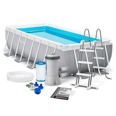 Каркасний прямокутний басейн Prism frame pool, сходи, фільтр-насос 2006 л/год, 400*200*122 см, 8418л, Intex 26790 NP