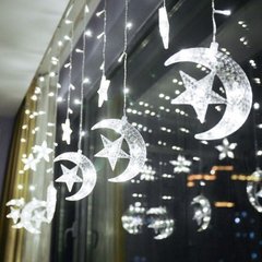 Светодиодная новогодняя гирлянда штора Месяц и звезды, 130 LED, холодный белый, 2.5 м*1 м, 920584