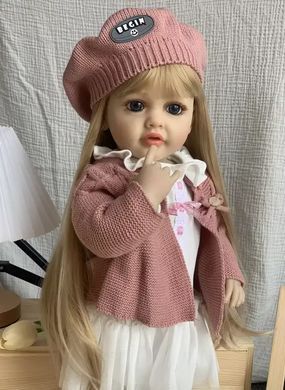 Лялька вінілова 55см, ручна робота, блондинка в беретику, Reborn Baby Doll 39