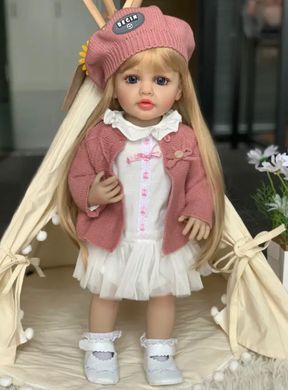 Лялька вінілова 55см, ручна робота, блондинка в беретику, Reborn Baby Doll 39