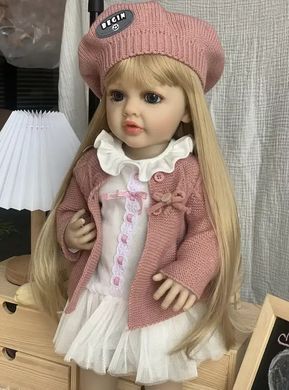 Лялька вінілова 55см, ручна робота, блондинка в беретику, Reborn Baby Doll 39