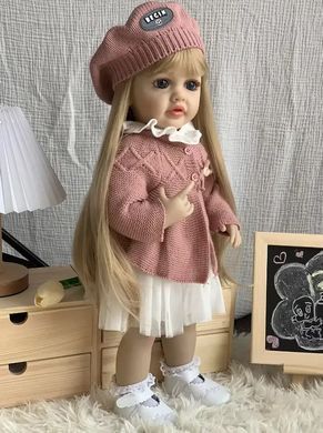 Лялька вінілова 55см, ручна робота, блондинка в беретику, Reborn Baby Doll 39
