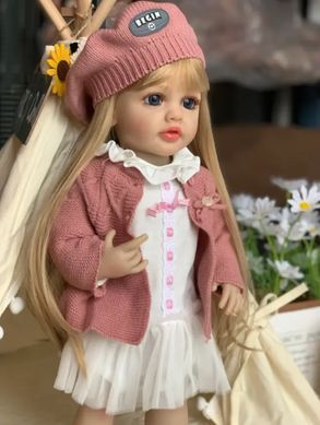 Лялька вінілова 55см, ручна робота, блондинка в беретику, Reborn Baby Doll 39
