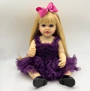Кукла виниловая 55см, ручная работа, блондинка в фиолетовом платье, Reborn Baby Doll 48