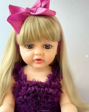 Кукла виниловая 55см, ручная работа, блондинка в фиолетовом платье, Reborn Baby Doll 48