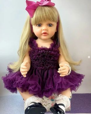 Кукла виниловая 55см, ручная работа, блондинка в фиолетовом платье, Reborn Baby Doll 48