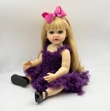 Кукла виниловая 55см, ручная работа, блондинка в фиолетовом платье, Reborn Baby Doll 48