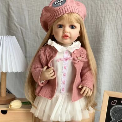 Лялька вінілова 55см, ручна робота, блондинка в беретику, Reborn Baby Doll 39