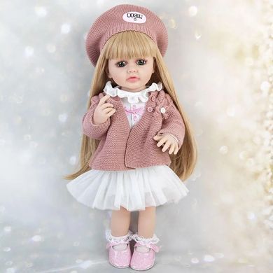 Лялька вінілова 55см, ручна робота, блондинка в беретику, Reborn Baby Doll 39