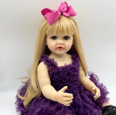 Кукла виниловая 55см, ручная работа, блондинка в фиолетовом платье, Reborn Baby Doll 48