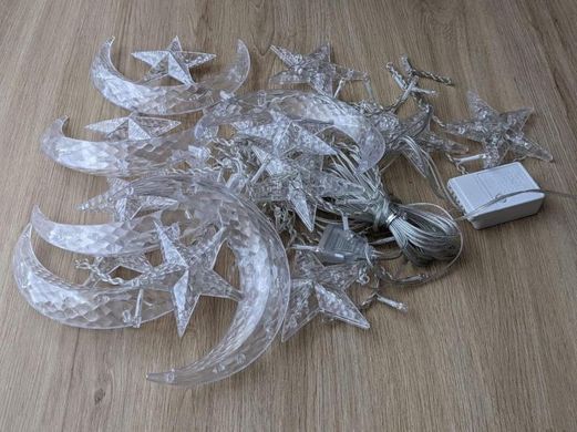 Светодиодная новогодняя гирлянда штора Месяц и звезды, 130 LED, холодный белый, 2.5 м*1 м, 920584