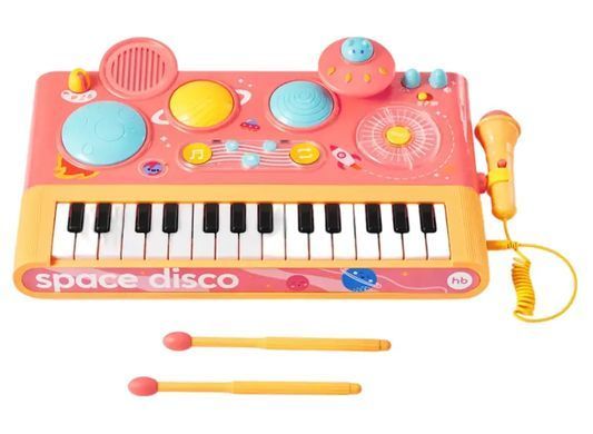 Детский игровой синтезатор с барабанами, микрофон, 35178 pink