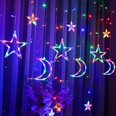 Светодиодная новогодняя гирлянда штора Месяц и звезды, 130 LED, цветная, 2.5 м*1 м, 920581