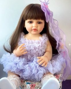 Кукла виниловая 55см, ручная работа, брюнетка в сиреневом платье, Reborn Baby Doll 49