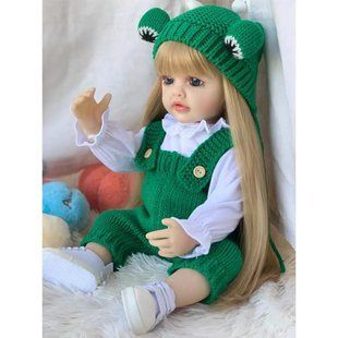 Кукла виниловая 55см, ручная работа, блондинка в зеленом, Reborn Baby Doll 40