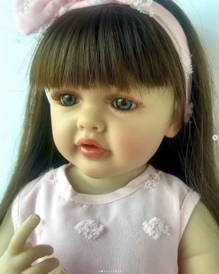Лялька вінілова 55см, ручна робота, з темним волоссям в рожевому одязі, Reborn Baby Doll 50