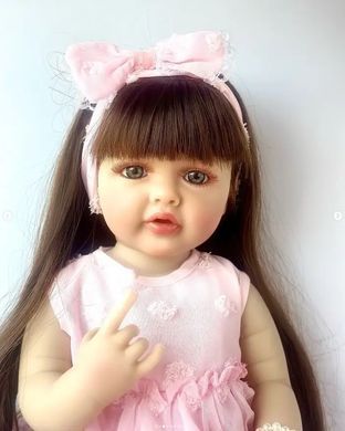 Лялька вінілова 55см, ручна робота, з темним волоссям в рожевому одязі, Reborn Baby Doll 50