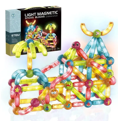Конструктор магнитный, светящийся, Light Magnetic Sticks, 128 деталей, 8909