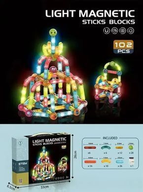 Конструктор магнітний, світиться, Light Magnetic Sticks, 102 деталей, 8908
