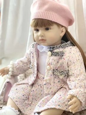 Кукла виниловая 55см, ручная работа, в берете с сумочкой, Reborn Baby Doll 47
