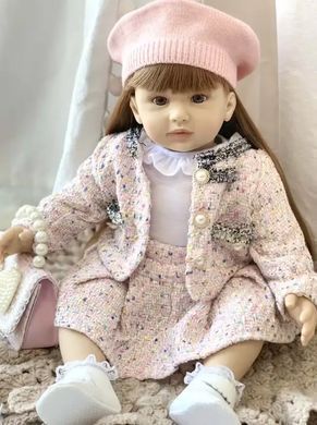 Кукла виниловая 55см, ручная работа, в берете с сумочкой, Reborn Baby Doll 47