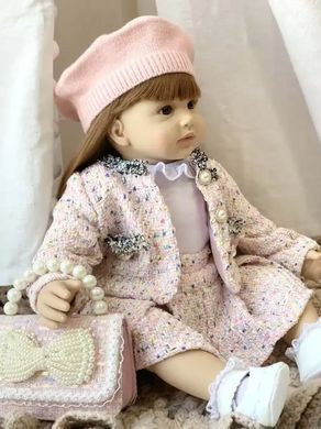 Кукла виниловая 55см, ручная работа, в берете с сумочкой, Reborn Baby Doll 47