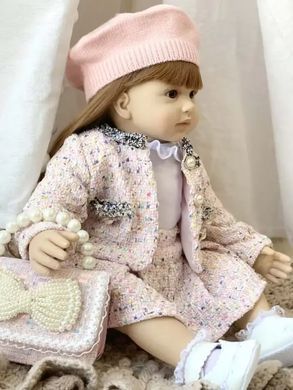 Кукла виниловая 55см, ручная работа, в берете с сумочкой, Reborn Baby Doll 47