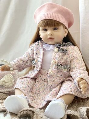 Кукла виниловая 55см, ручная работа, в берете с сумочкой, Reborn Baby Doll 47