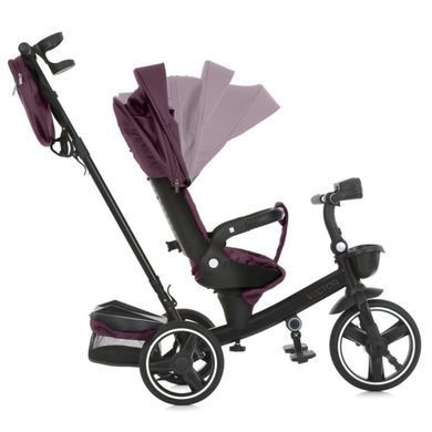 Велосипед трехколесный с родительской ручкой EL CAMINO VECTOR Purple, поворотное сиденье, дождевик, ME 1162-1