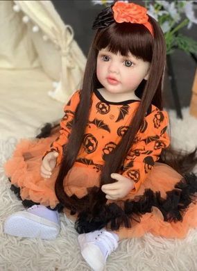 Лялька вінілова 55см, ручна робота, брюнетка в хеллоунській сукні, Reborn Baby Doll 86