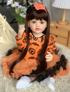 Лялька вінілова 55см, ручна робота, брюнетка в хеллоунській сукні, Reborn Baby Doll 86