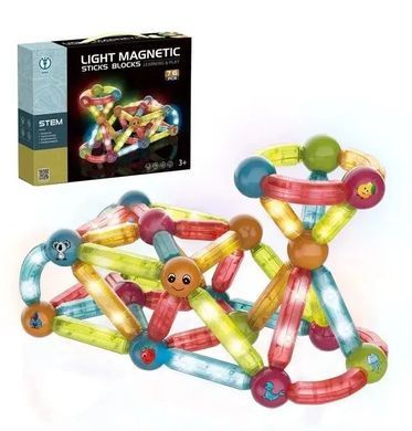 Конструктор магнітний, світиться, Light Magnetic Sticks, 102 деталей, 8907
