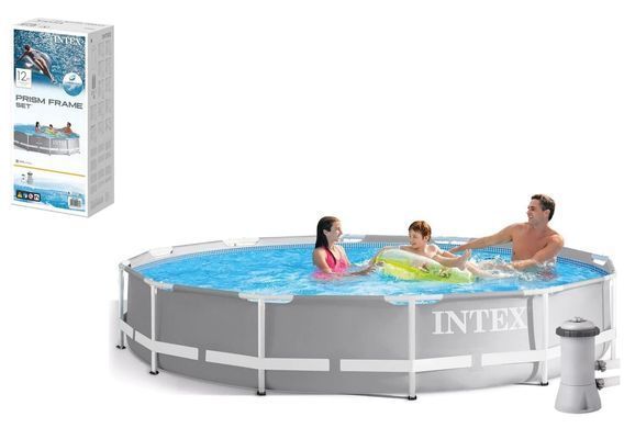 Каркасный бассейн Prism Frame Pool, картриджный фильтр-насос 1250 л/ч, 6503л, 366*76 см, Intex 26712 NP