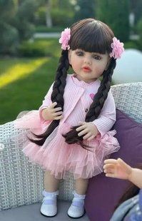 Кукла виниловая 55см, ручная работа, брюнетка с косичками, Reborn Baby Doll 87