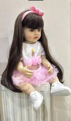 Кукла виниловая 55см, ручная работа, в розовом платье с бантиками, Reborn Baby Doll 42