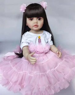 Кукла виниловая 55см, ручная работа, в розовом платье с бантиками, Reborn Baby Doll 42