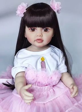 Кукла виниловая 55см, ручная работа, в розовом платье с бантиками, Reborn Baby Doll 42