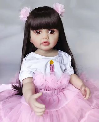 Кукла виниловая 55см, ручная работа, в розовом платье с бантиками, Reborn Baby Doll 42