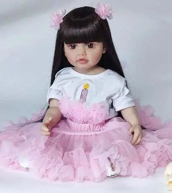 Кукла виниловая 55см, ручная работа, в розовом платье с бантиками, Reborn Baby Doll 42