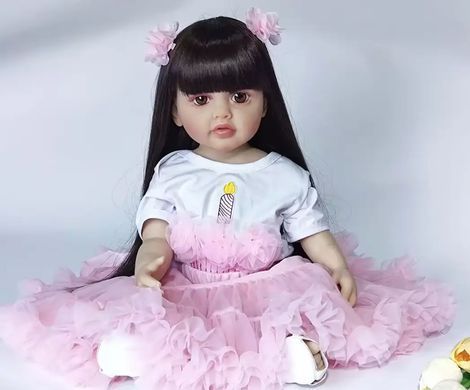 Кукла виниловая 55см, ручная работа, в розовом платье с бантиками, Reborn Baby Doll 42