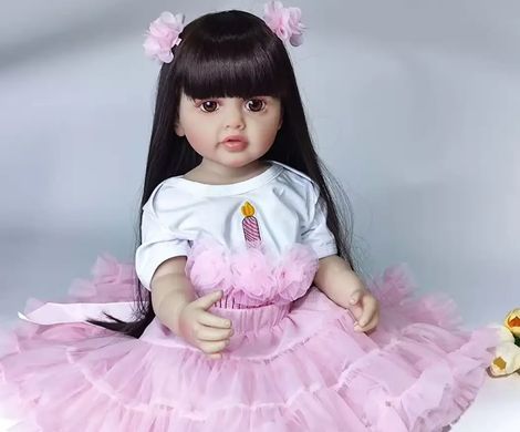 Кукла виниловая 55см, ручная работа, в розовом платье с бантиками, Reborn Baby Doll 42