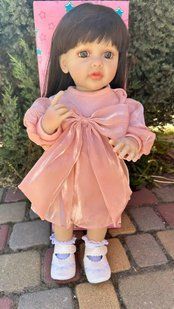 Кукла виниловая 55см, ручная работа, брюнетка в платье с бантом, Reborn Baby Doll 88
