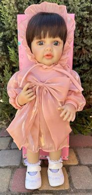 Кукла виниловая 55см, ручная работа, брюнетка в платье с бантом, Reborn Baby Doll 88