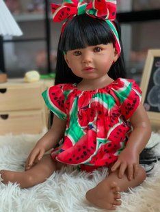 Кукла виниловая 55см, ручная работа, в платье с арбузиками, Reborn Baby Doll 43