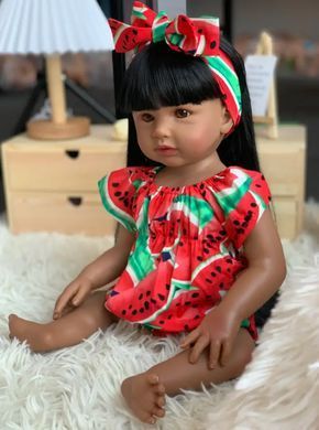 Лялька вінілова 55см, ручна робота, в сукні з кавунчиками, Reborn Baby Doll 43