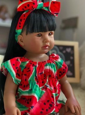 Лялька вінілова 55см, ручна робота, в сукні з кавунчиками, Reborn Baby Doll 43