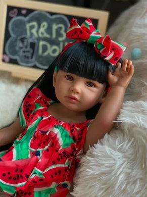 Лялька вінілова 55см, ручна робота, в сукні з кавунчиками, Reborn Baby Doll 43